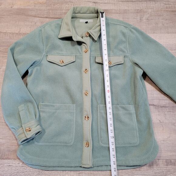 Blank NYC Sage Green Shacket Button Up Shirt Jacket Size XL Fleece Teddy Top - Picture 6 of 7